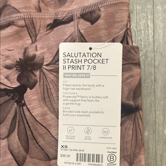 Athleta Salutation Stash Pocket II Floral Leggings women’s XS - Picture 2 of 4